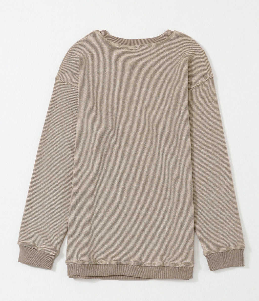 Ribbed Knit Oversized Pullover Sweatshirt