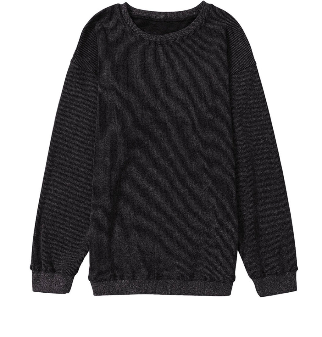 Ribbed Knit Oversized Pullover Sweatshirt