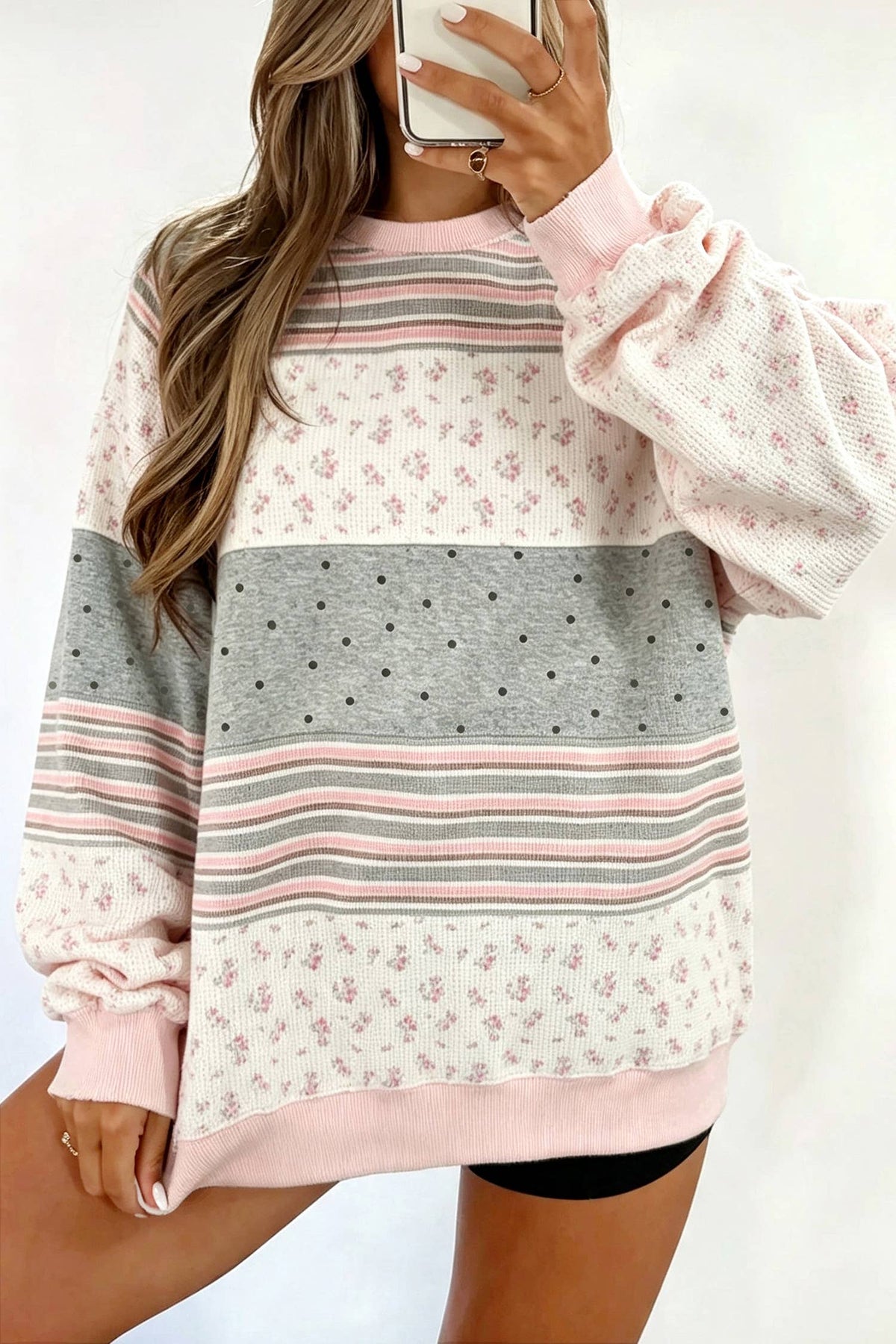 LDC Floral Mix Patchwork Tunic Pullover Sweatshirt