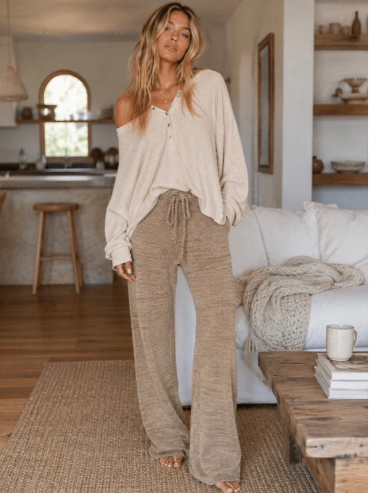 Olive Knit Wide Leg Pants