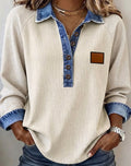 Ribbed Denim Color block collared top