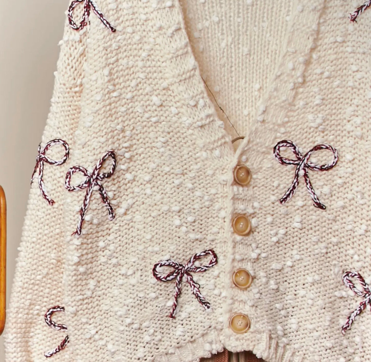 Ribbon Bow Popcorn Knit Cardigan