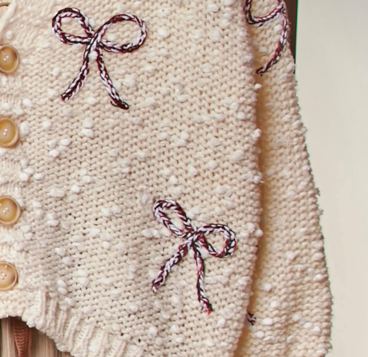 Ribbon Bow Popcorn Knit Cardigan