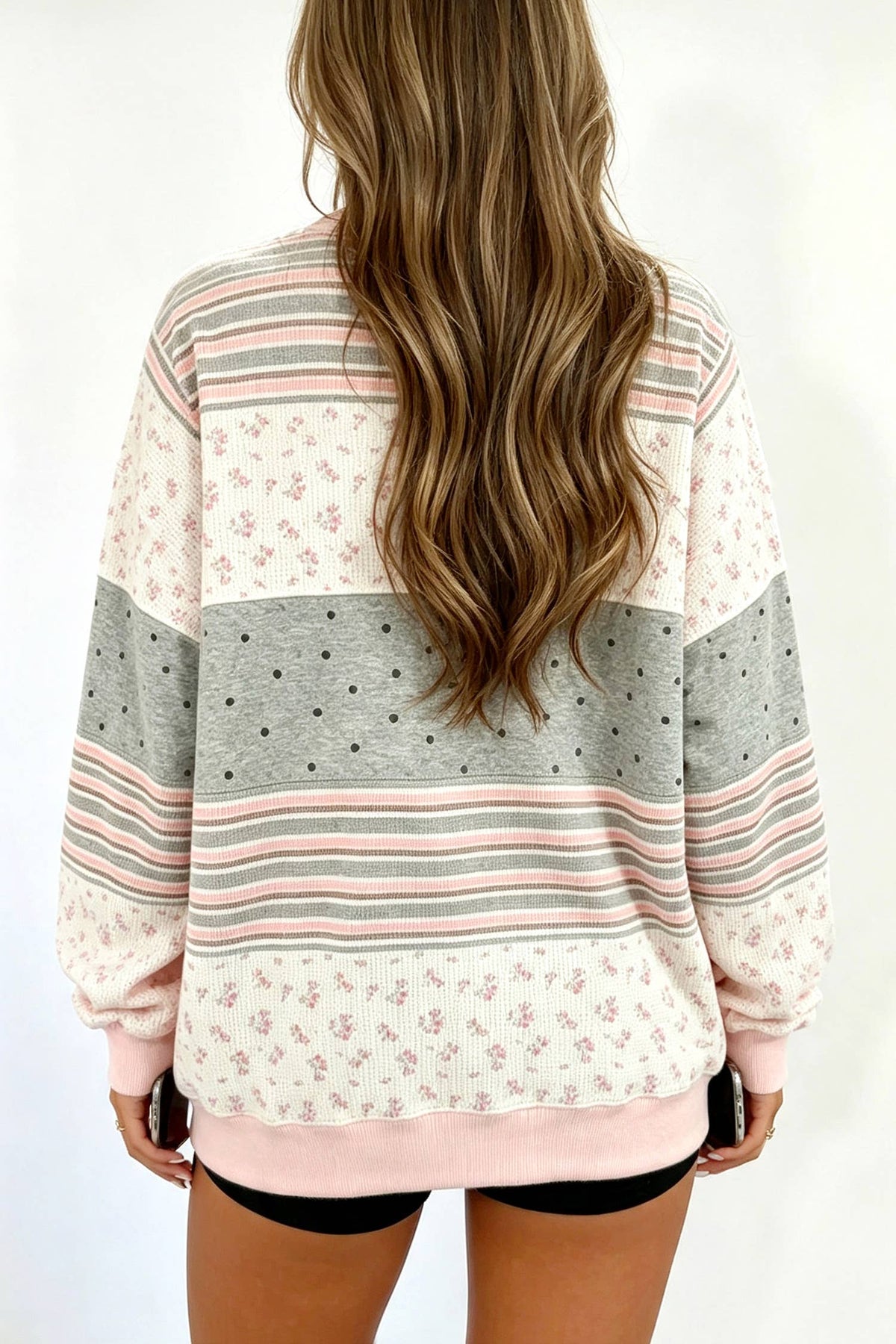 LDC Floral Mix Patchwork Tunic Pullover Sweatshirt